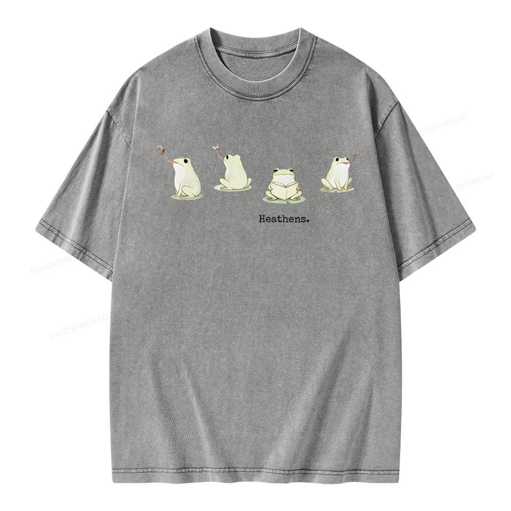Pagewings Frog Reading Unisex Washed T-shirt