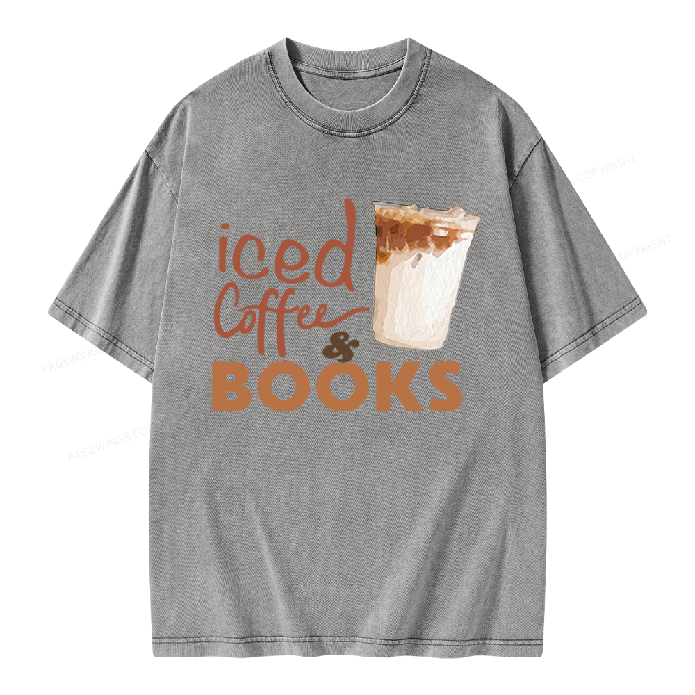 Pagewings Iced Coffee And Books Unisex Washed T-shirt