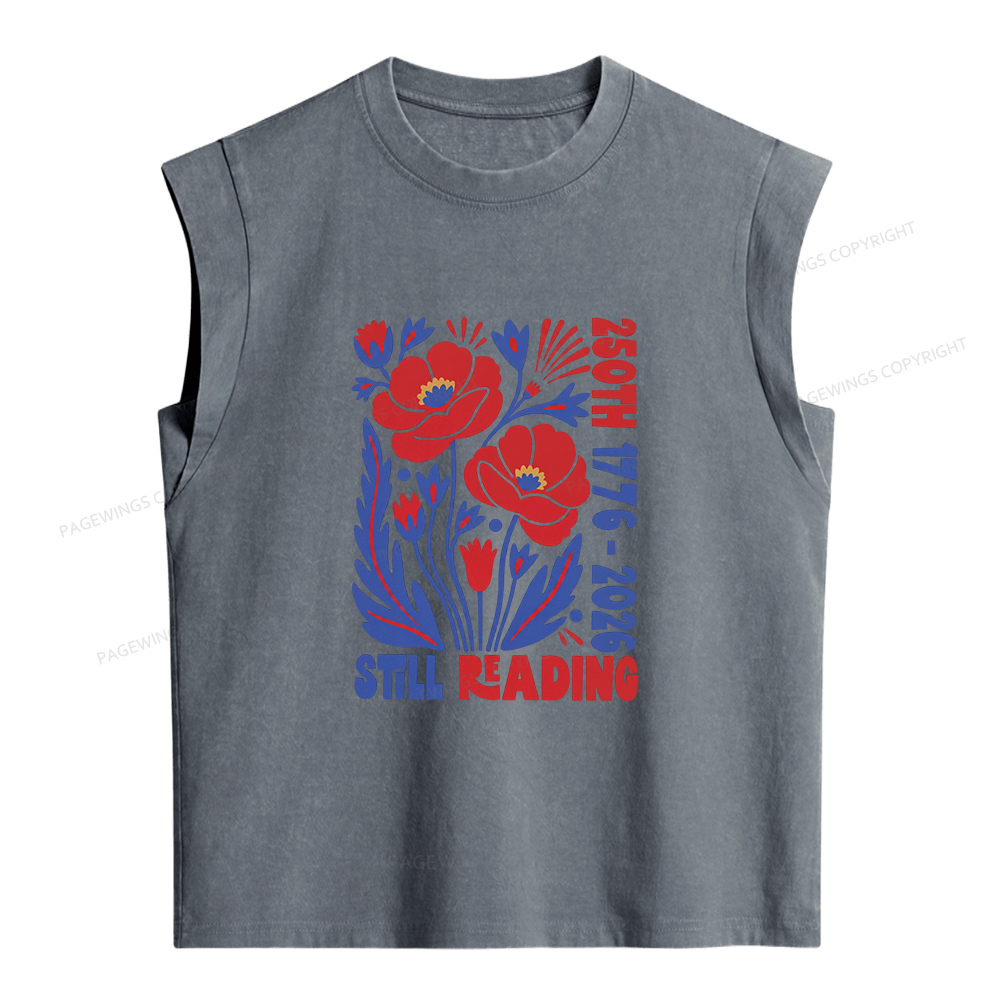 Pagewings 250th Still Reading Women's Washed Tank Top