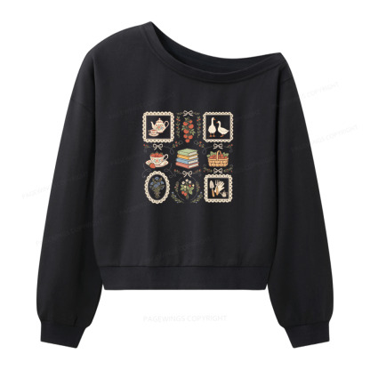 Pagewings Goose Reading Women Off Shoulder Sweatshirt
