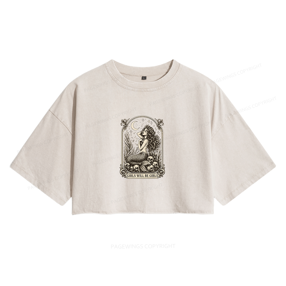 Pagewings Girls Will Be Girls Women's Washed Cropped T-shirt
