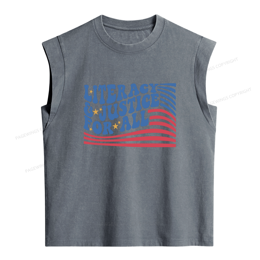 Pagewings Literacy And Justice For All Women's Washed Tank Top