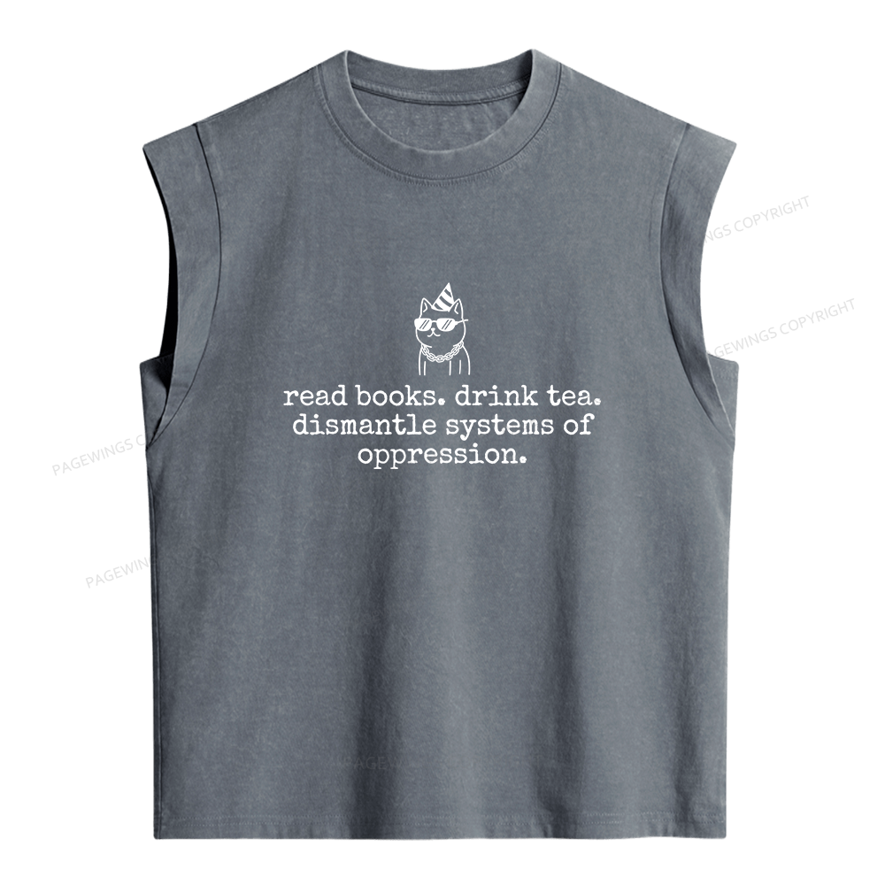Pagewings Read Books Drink Tea Women's Washed Tank Top