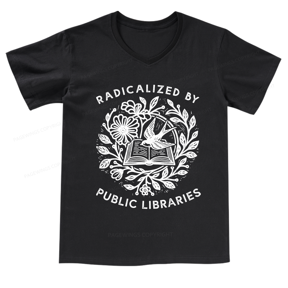 Pagewings Radicalized By Public Libraries V-neck T-shirt