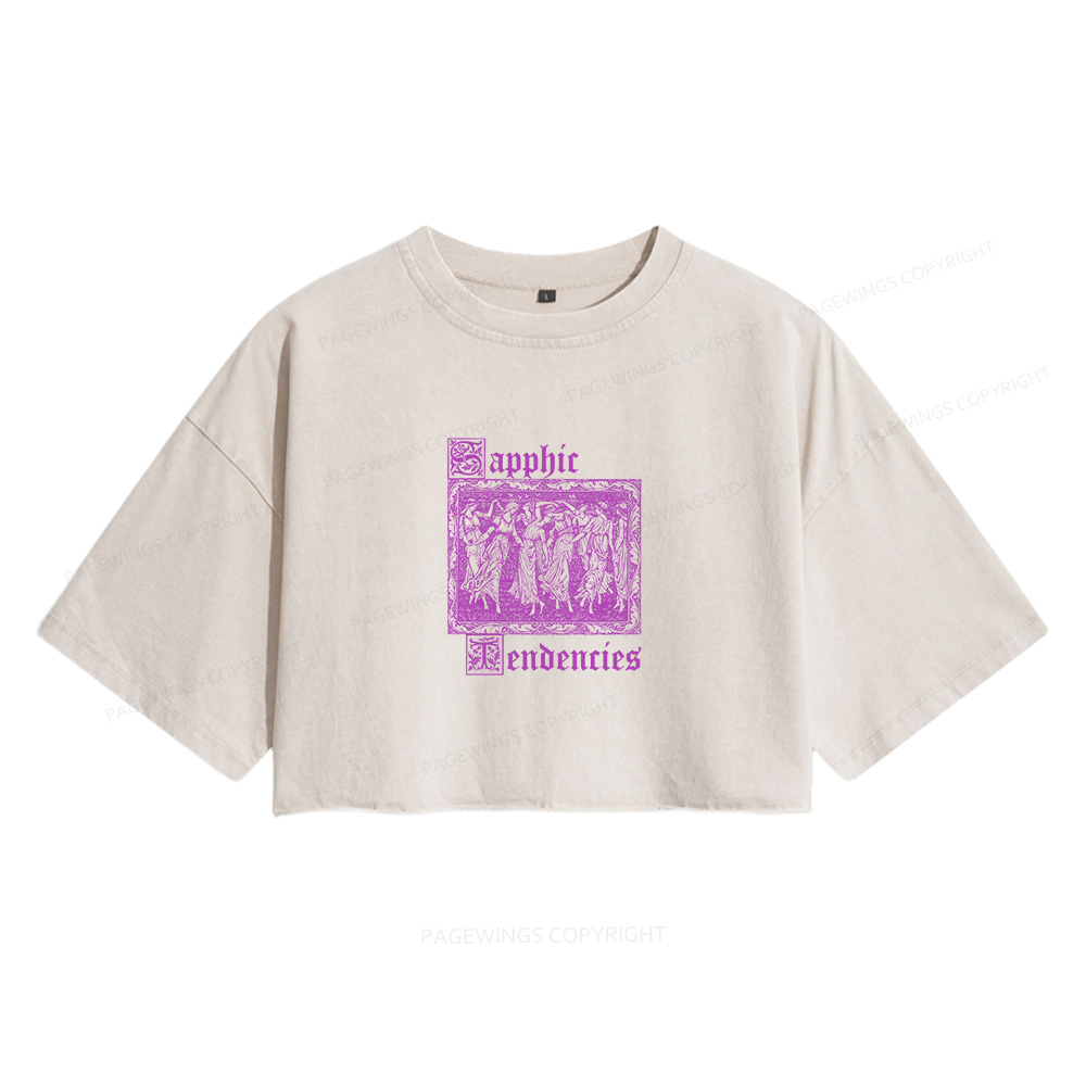 Pagewings Sapphic Tendencies Women's Washed Cropped T-shirt