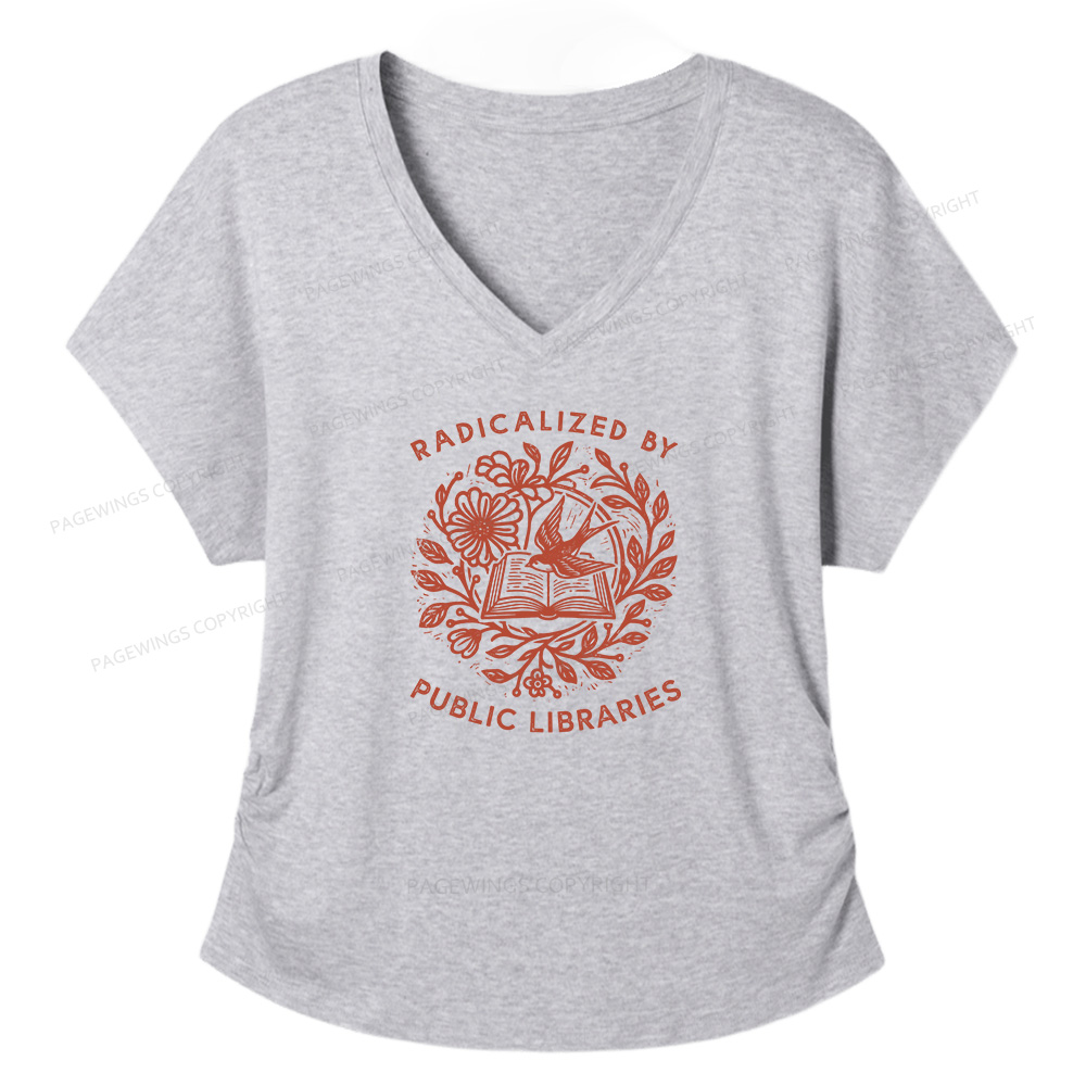 Pagewings Radicalized By Public Libraries Soft Women's Modal V-neck T-shirt  