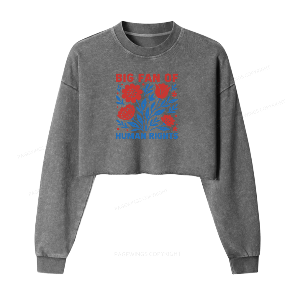 Pagewings Big Fan Of Human Rights Washed Crop Sweatshirt