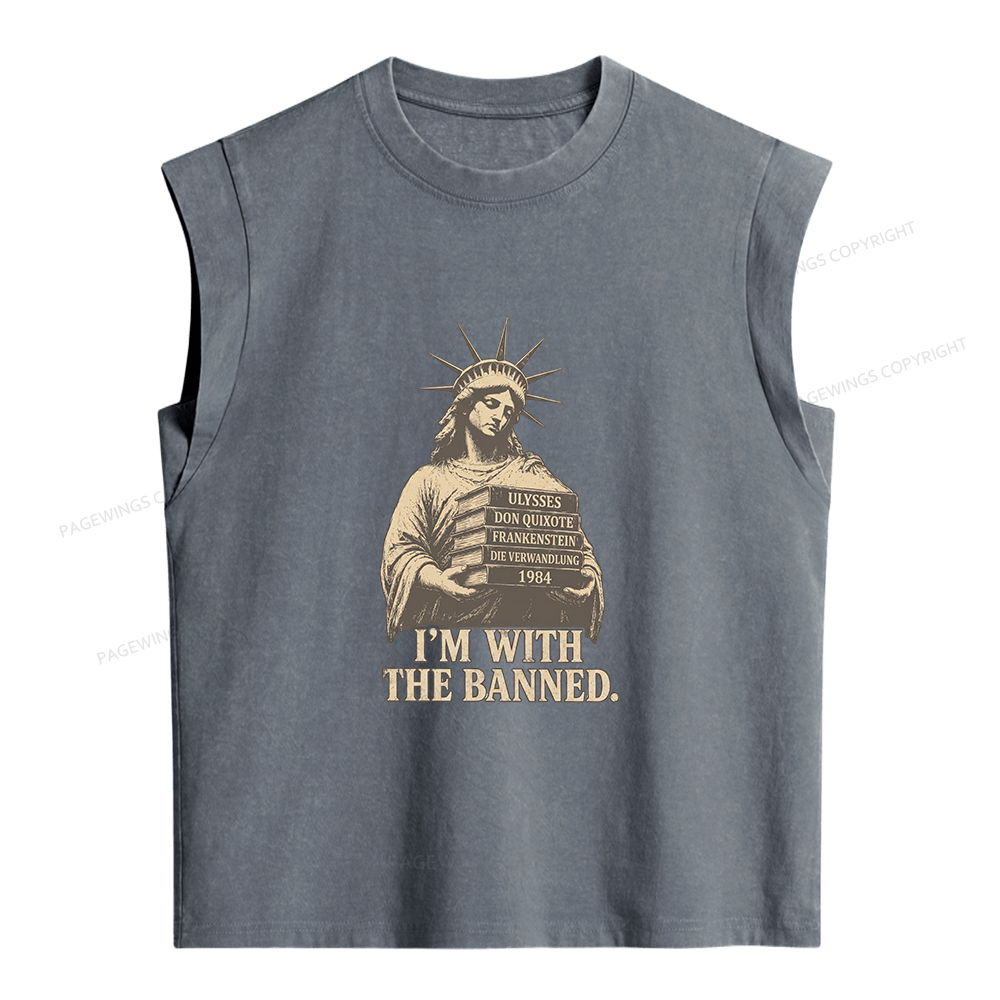 Pagewings I'm With The Banned Women's Washed Tank Top