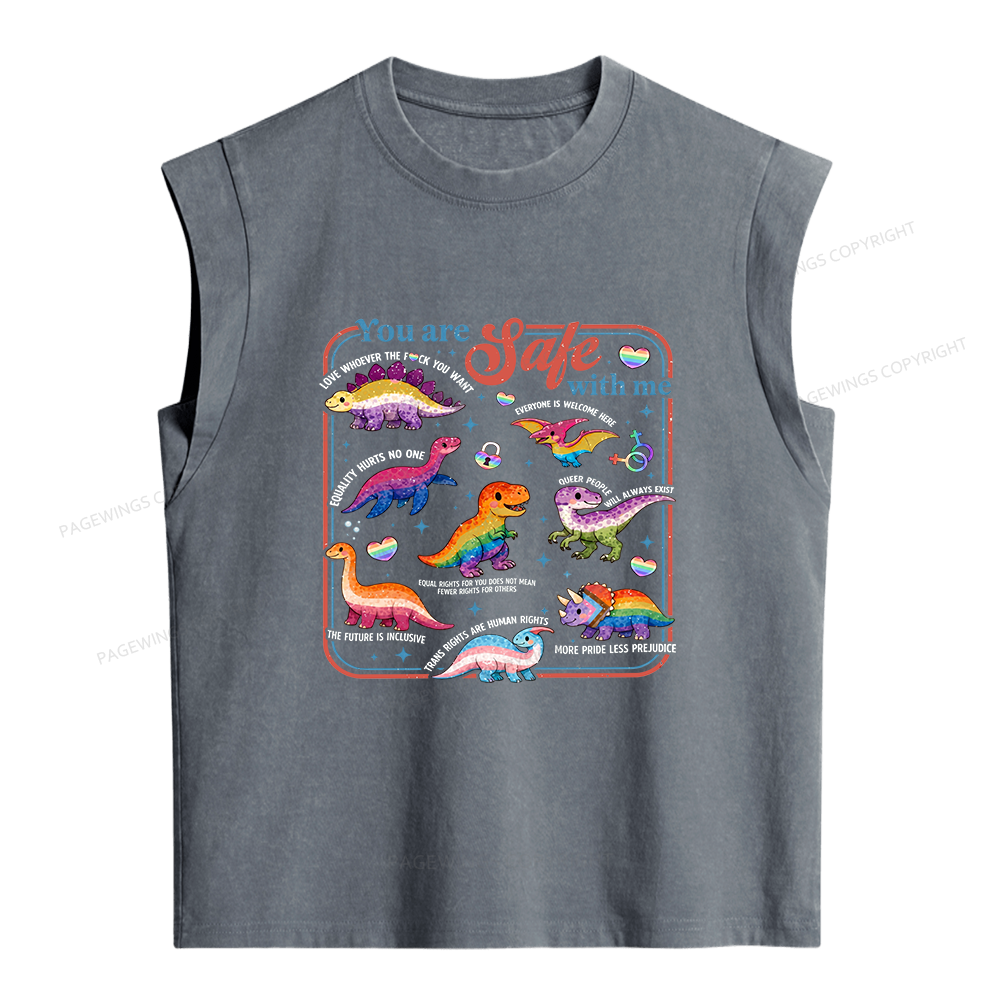 Pagewings Dinosaur Rainbow Women's Washed Tank Top