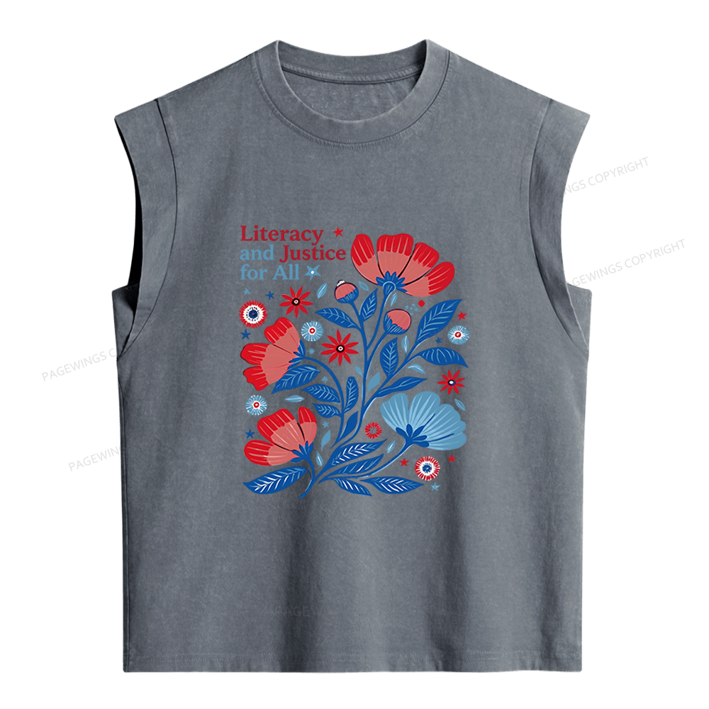 Pagewings Literacy and Justice for All Women's Washed Tank Top