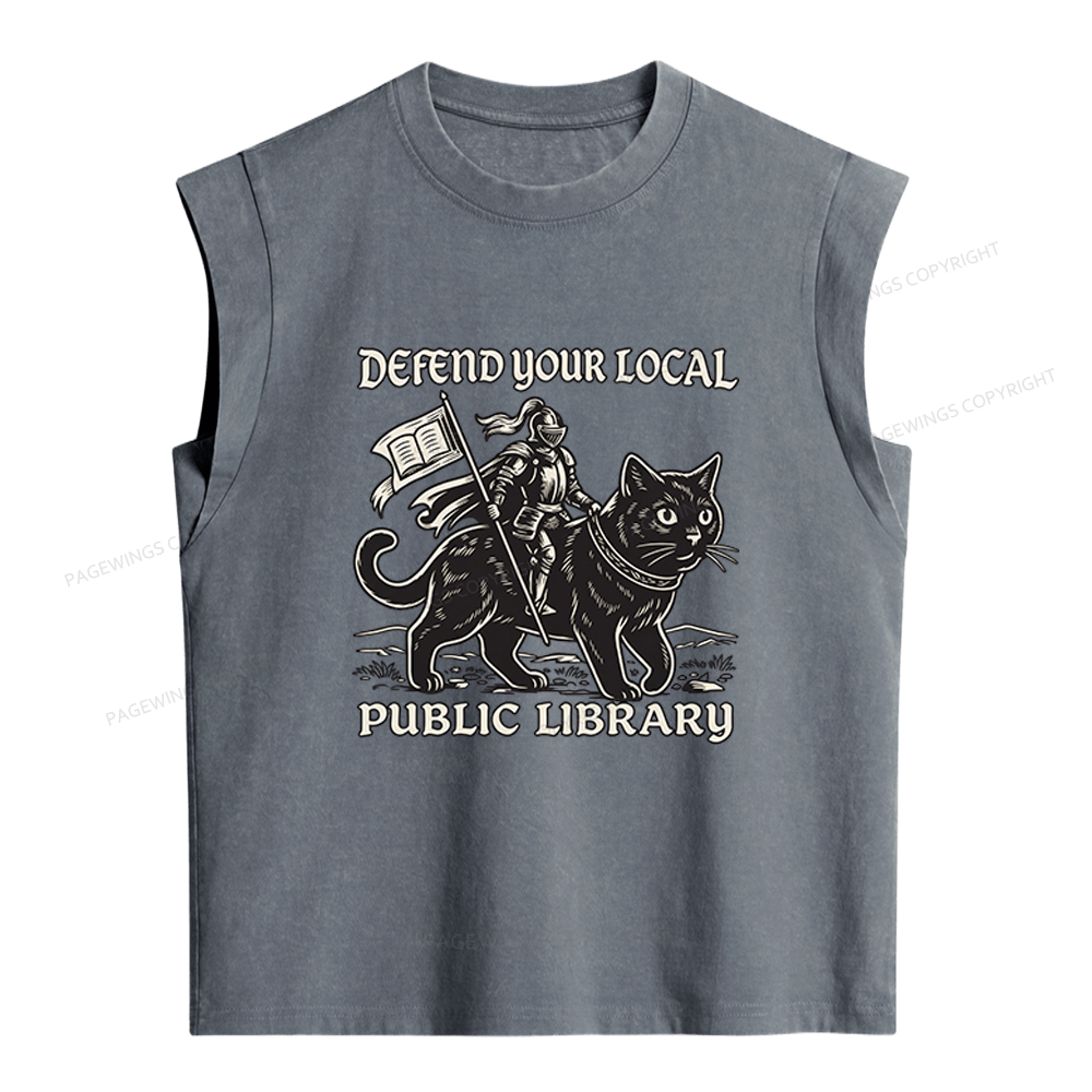 Pagewings Defend Your Local Public Library Women's Washed Tank Top