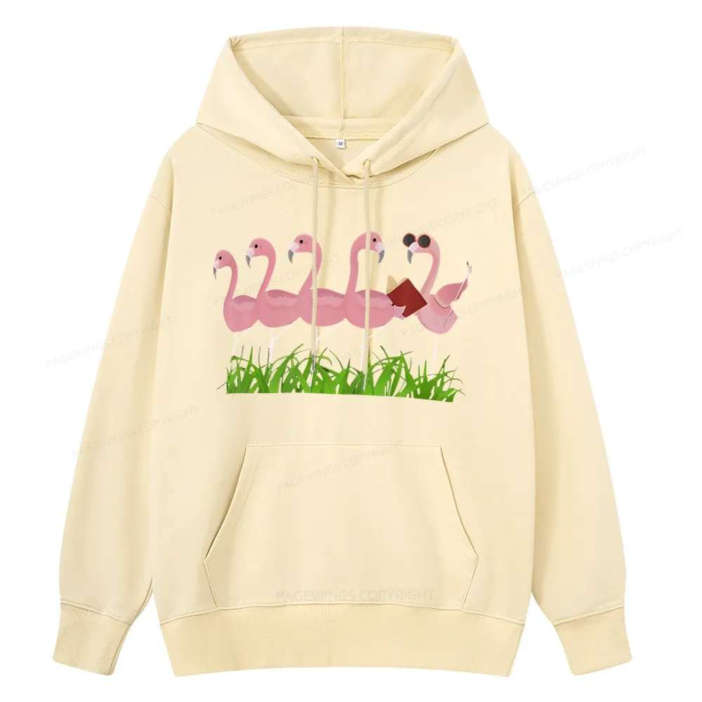 Pagewings Funny Flamingo Reading Book Unisex Classic Hoodie