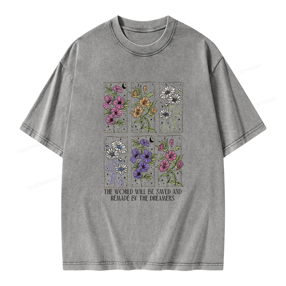Pagewings Vintage Book Flowers Unisex Washed T-shirt