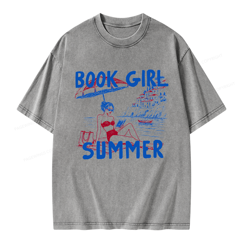 Pagewings Book Girl Summer Unisex Washed T-shirt