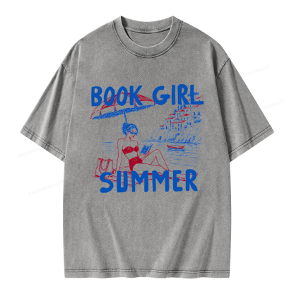 Pagewings Book Girl Summer Unisex Washed T-shirt