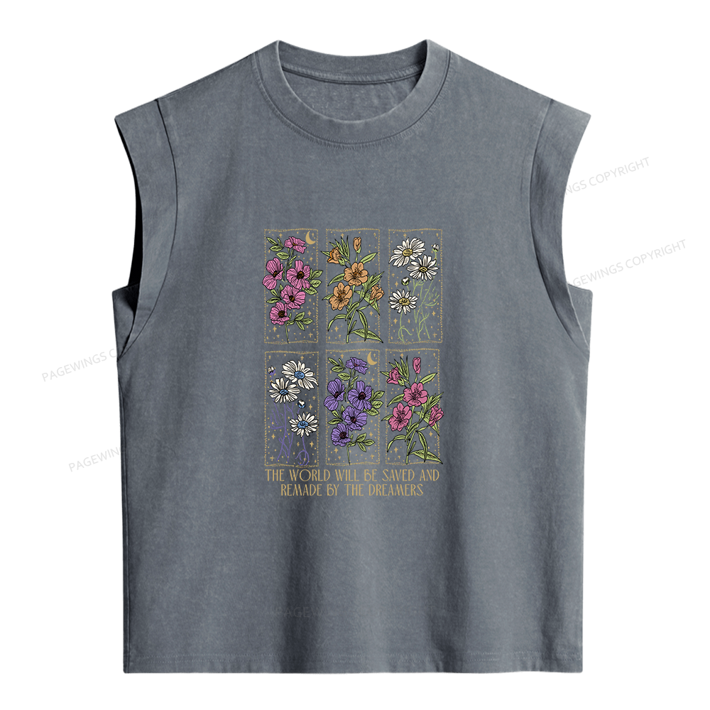 Pagewings Vintage Book Flowers Women's Washed Tank Top