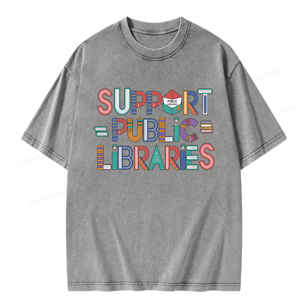 Pagewings Support Public Libraries Unisex Washed T-shirt