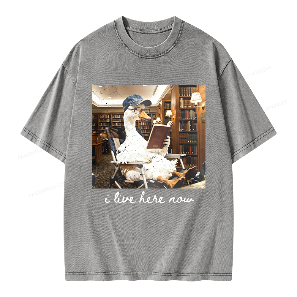 Pagewings I Live Here Now Unisex Washed T-shirt