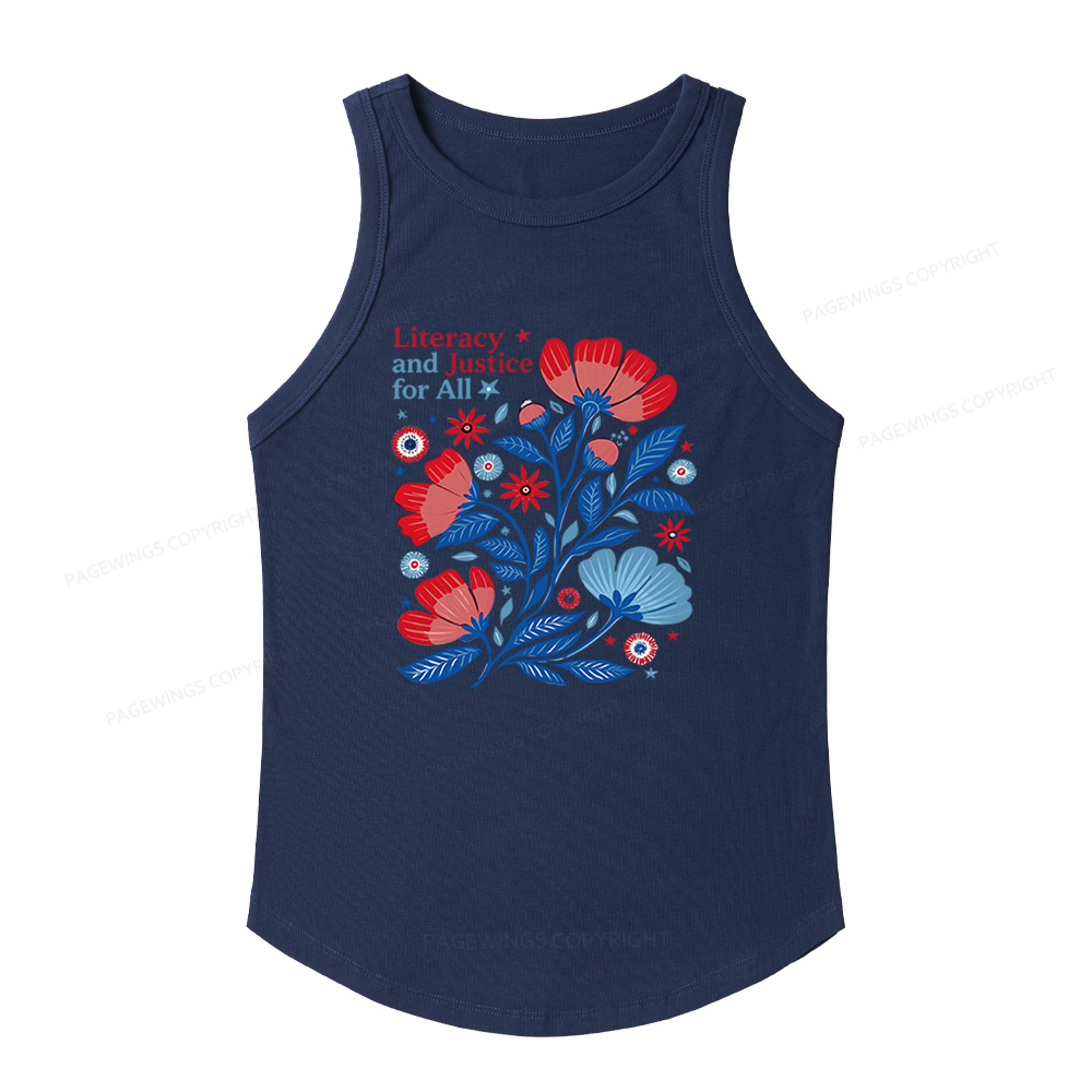 Pagewings Slim Fit Literacy and Justice for All Women's Fitted Tank Top 