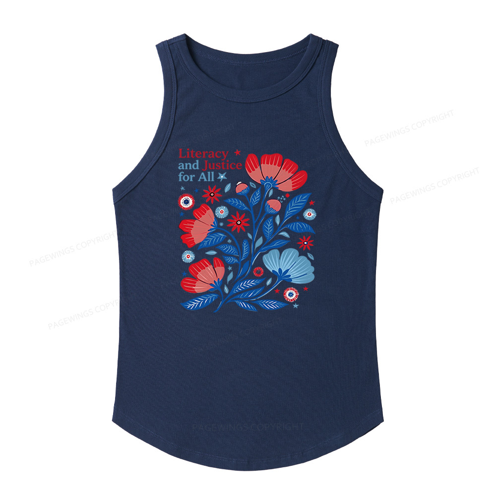Pagewings Slim Fit Literacy and Justice for All Women's Fitted Tank Top