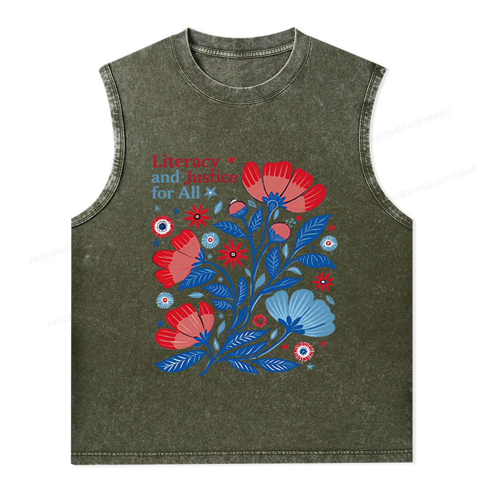 Pagewings Literacy and Justice for All Unisex Washed Tank Top