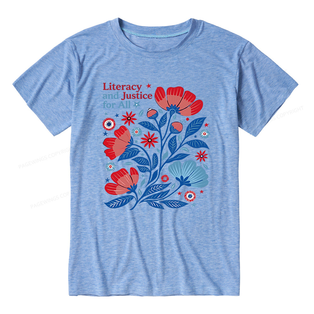 Pagewings Soft Literacy and Justice for All Unisex Heather T-Shirt