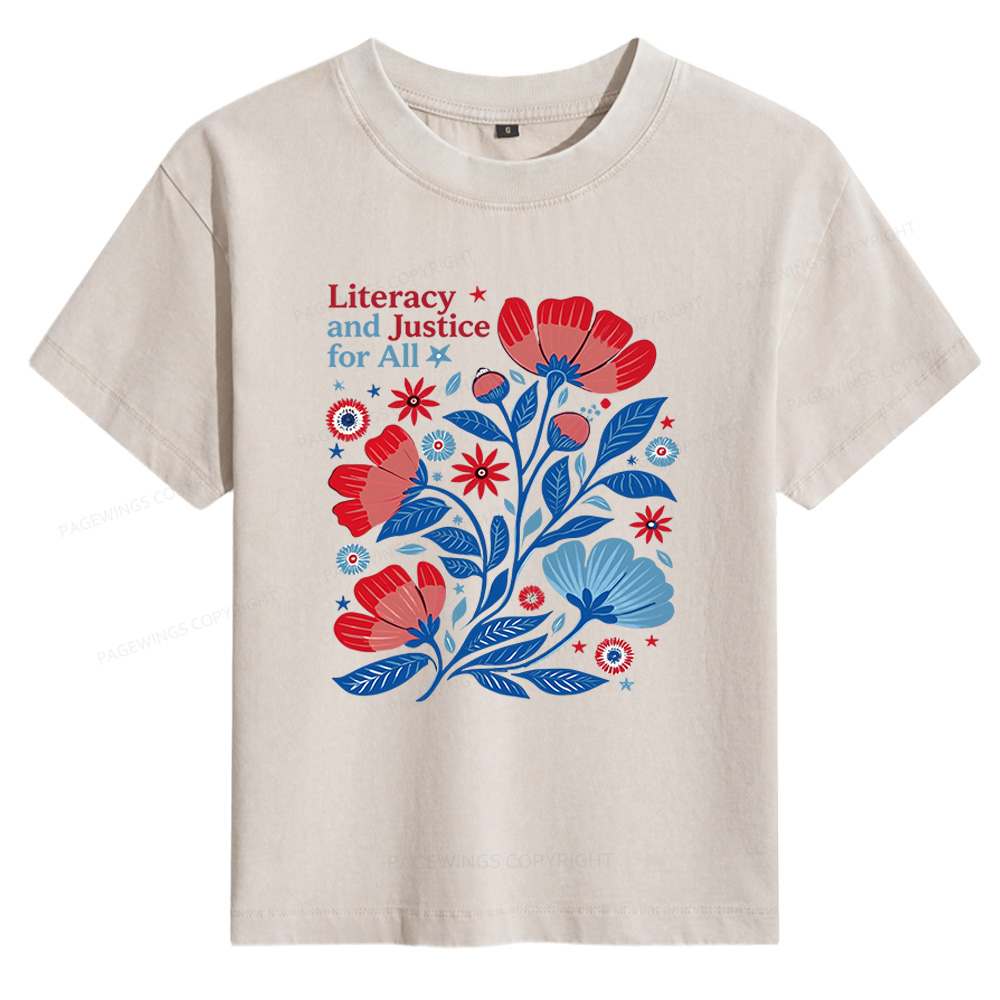 Pagewings Literacy and Justice for All Women's Washed T-shirt