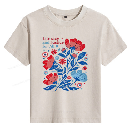 Pagewings Literacy and Justice for All Women's Washed T-shirt