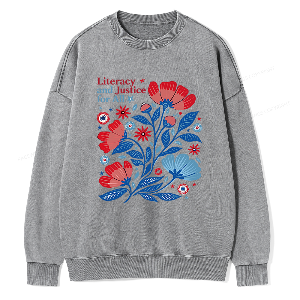 Pagewings Literacy and Justice for All Unisex Washed Sweatshirt