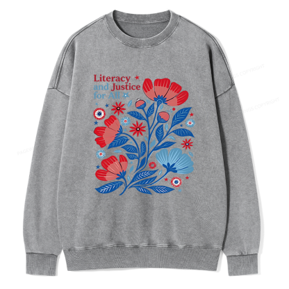 Pagewings Literacy and Justice for All Unisex Washed Sweatshirt