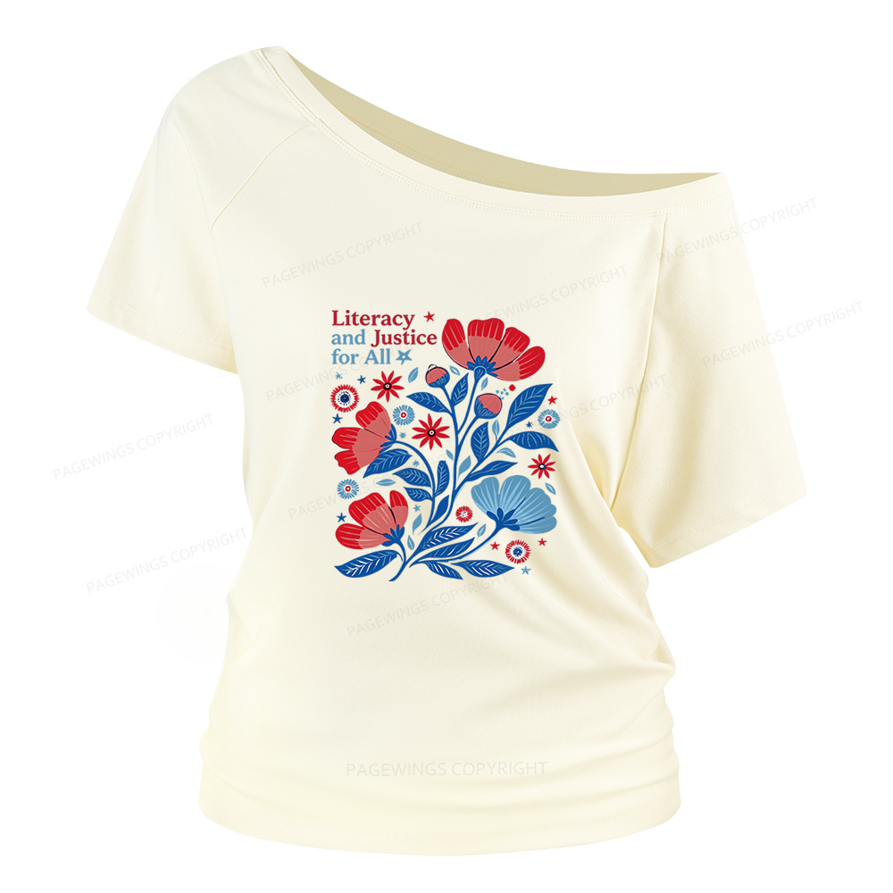 Pagewings Literacy and Justice for All Women Off Shoulder T-shirts