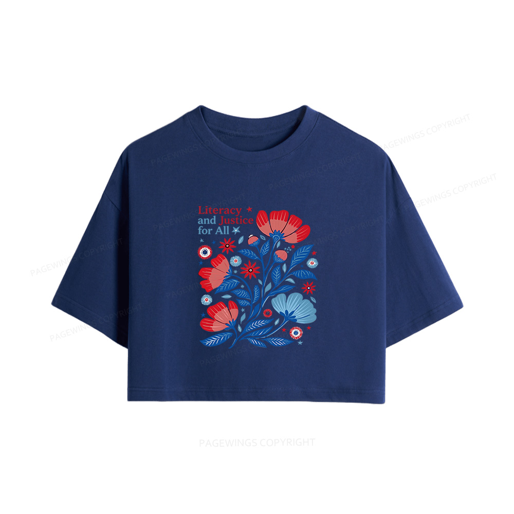 Pagewings Literacy and Justice for All Women Crop Tops