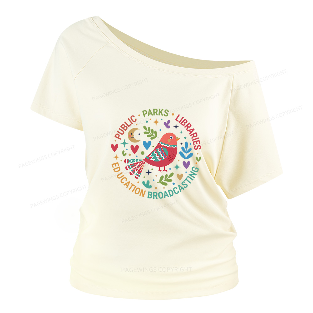 Pagewings Public Parks Libraries Education Broadcasting  Women Off Shoulder T-shirts