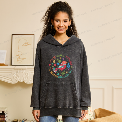 Pagewings Public Parks Libraries Education Broadcasting Unisex Washed Hoodie