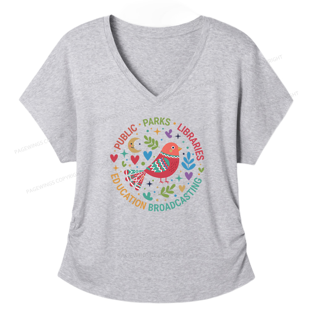 Pagewings Public Parks Libraries Education Broadcasting Soft Women's Modal V-neck T-shirt  