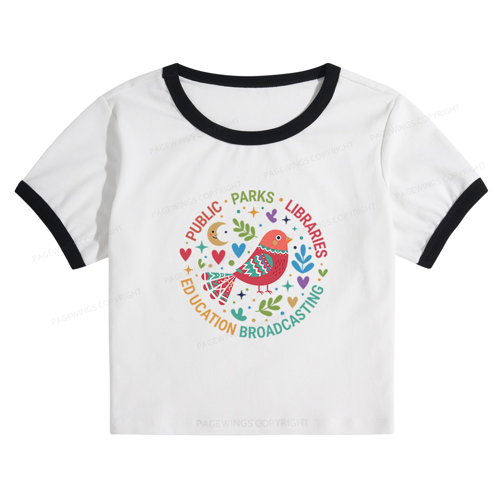 Pagewings Public Parks Libraries Education Broadcasting Baby Tee Cropped Ringer T-Shirt