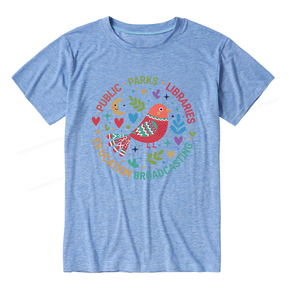 Pagewings Soft Public Parks Libraries Education Broadcasting Unisex Heather T-Shirt