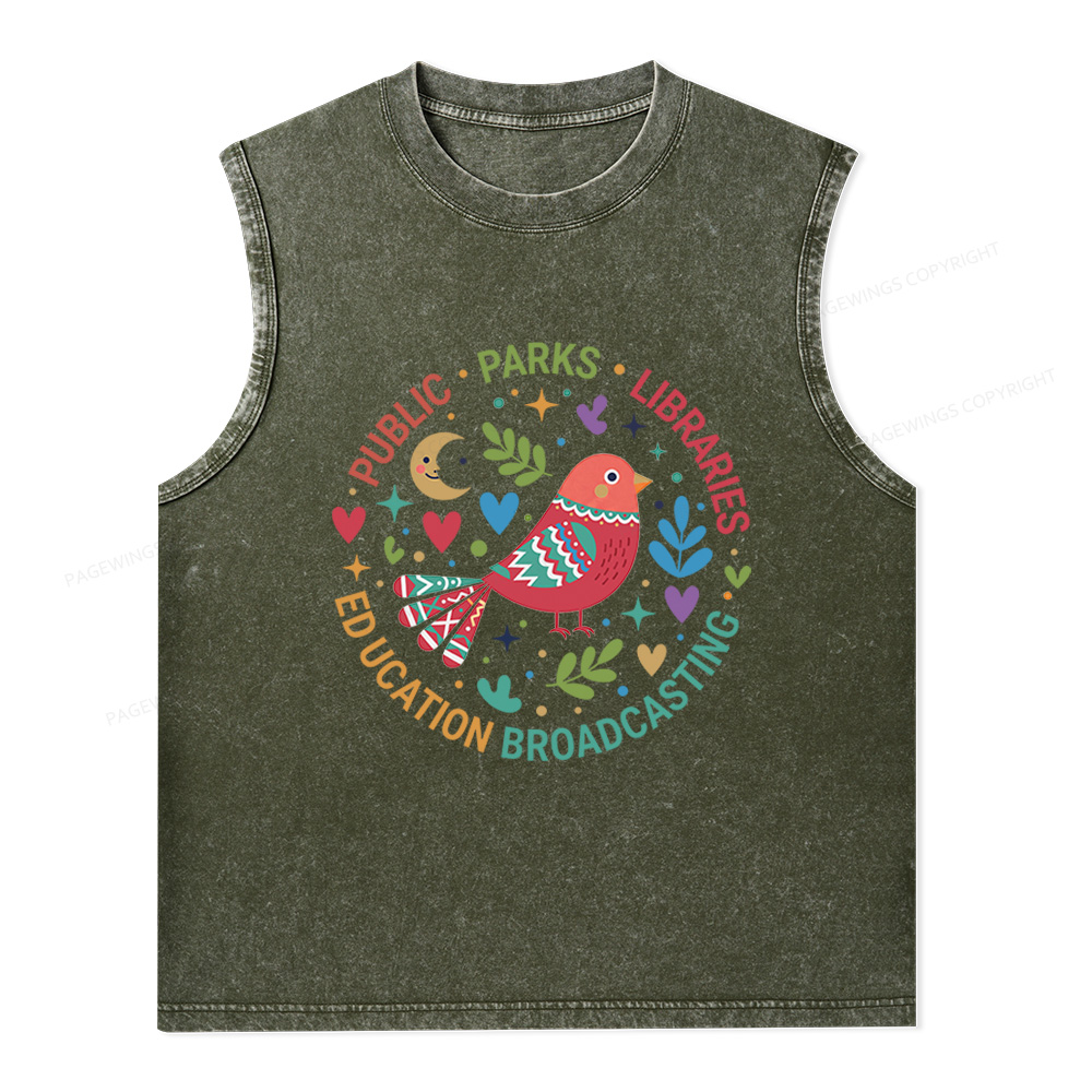 Pagewings Public Parks Libraries Education Broadcasting Unisex Washed Tank Top