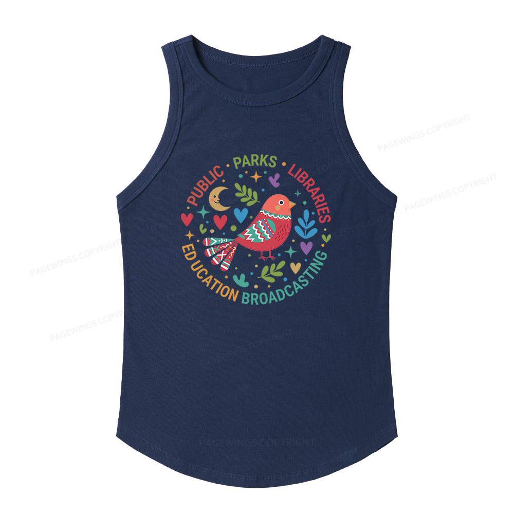 Pagewings Slim Fit Public Parks Libraries Education Broadcasting Women's Fitted Tank Top 