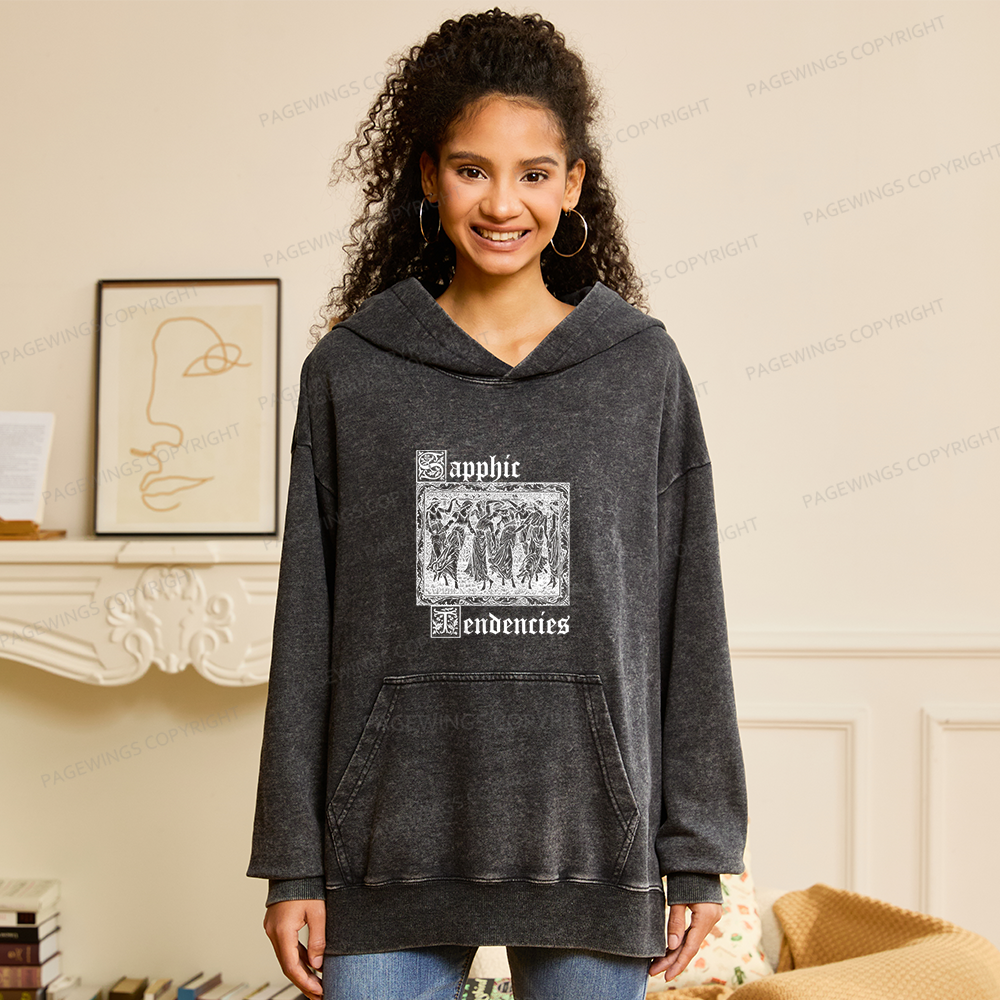 Pagewings Sapphic Tendencies Unisex Washed Hoodie