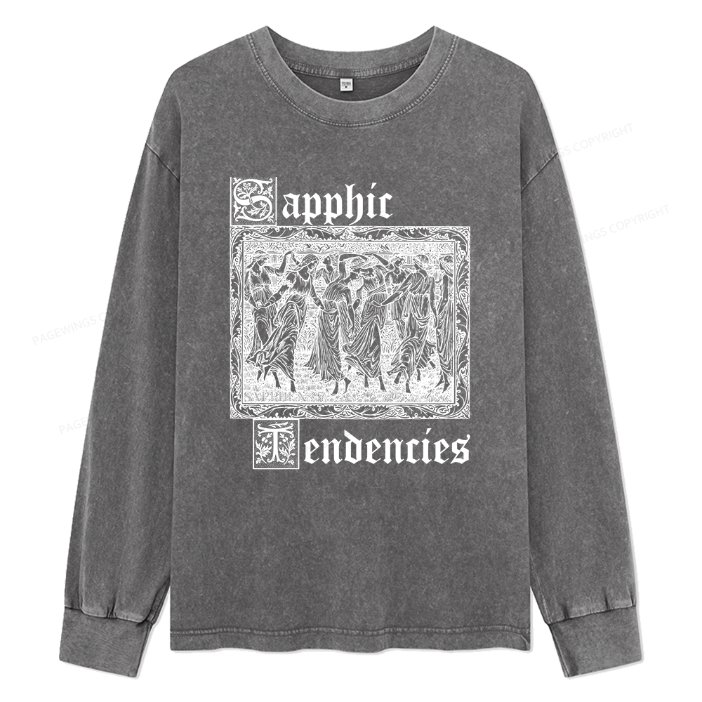 Pagewings Sapphic Tendencies Unisex Washed Long Sleeve T-shirt
