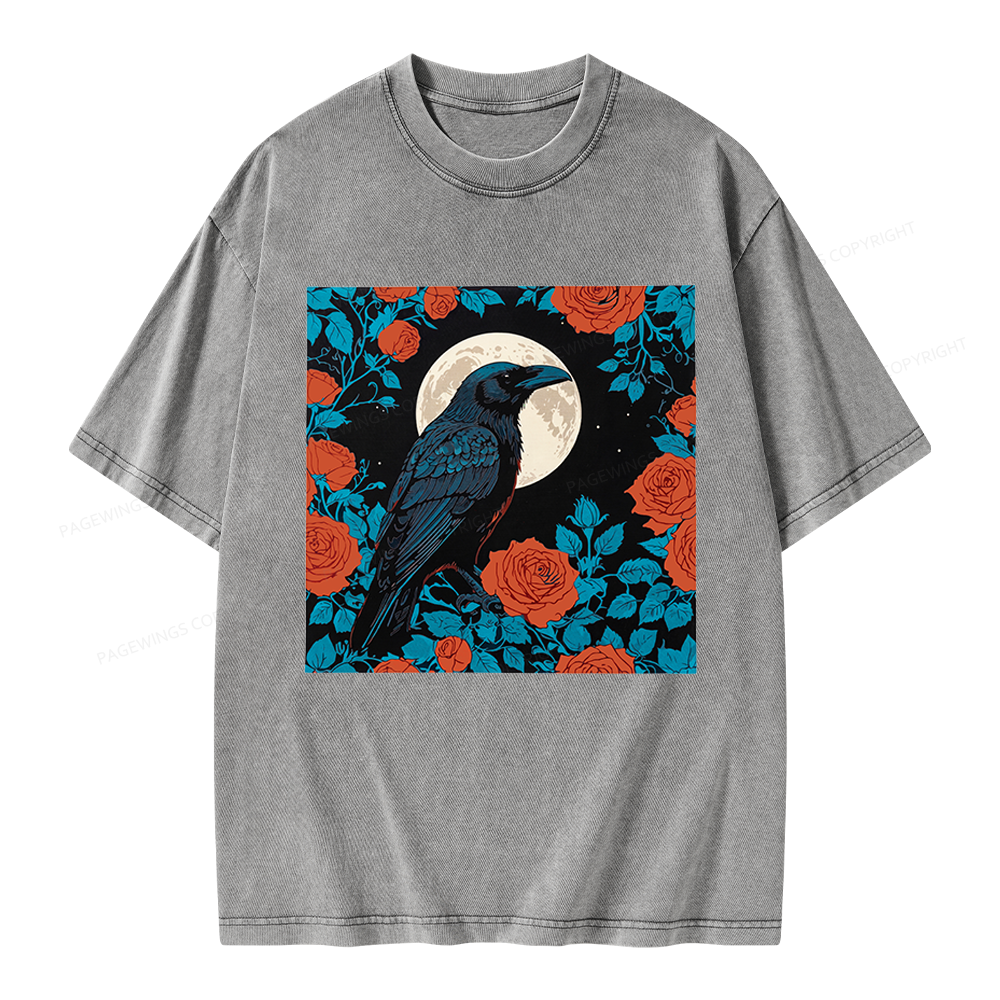 Pagewings Raven and the Moon Unisex Washed T-shirt
