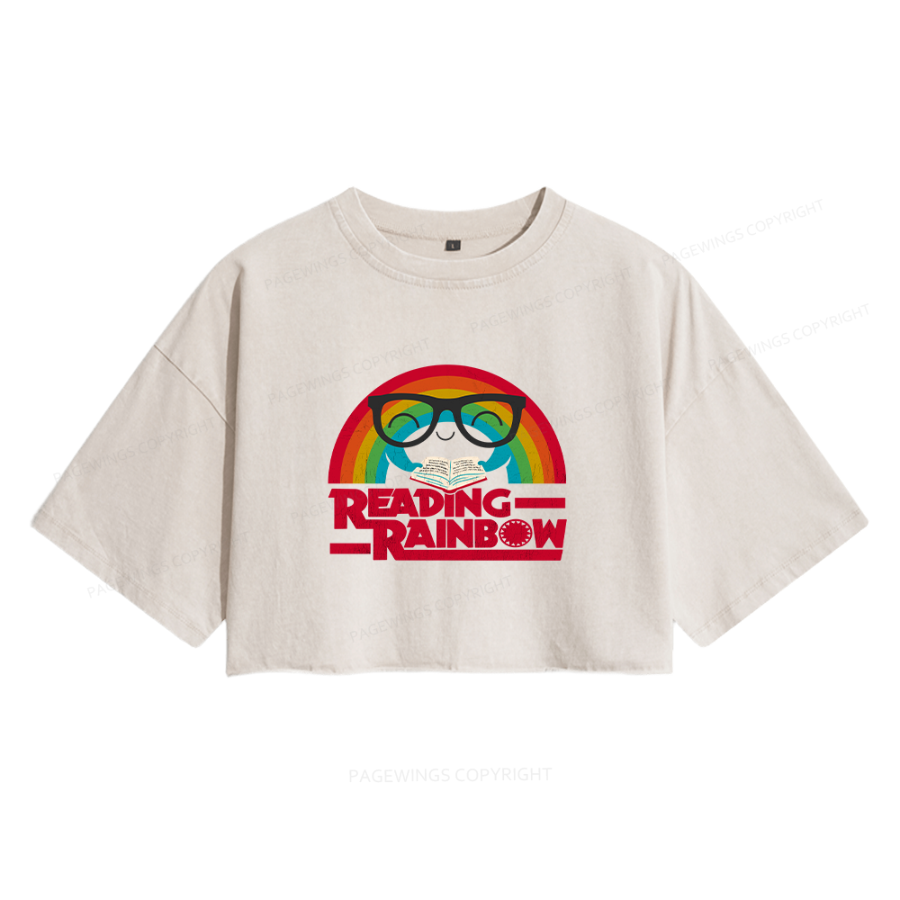 Pagewings Reading With Rainbow opped T-shirt