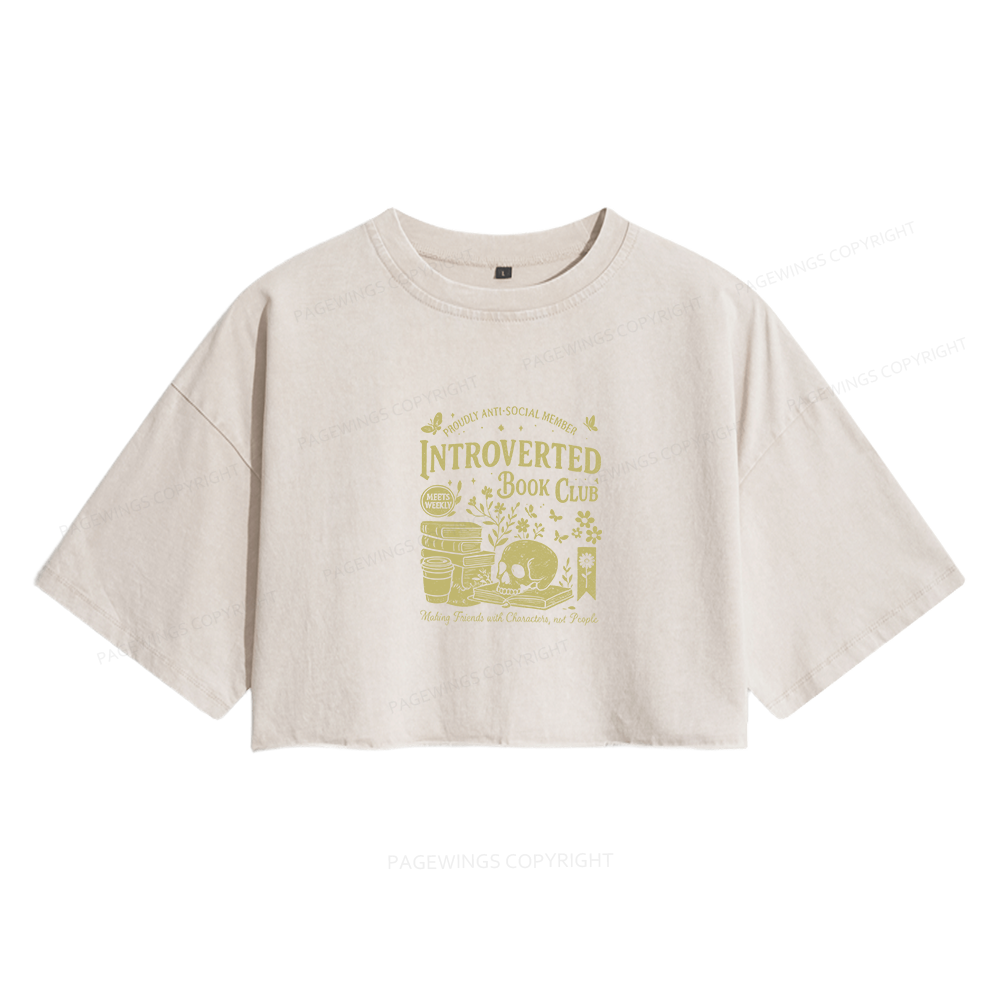 Pagewings Introverted Book Club Women's Washed Cropped T-shirt
