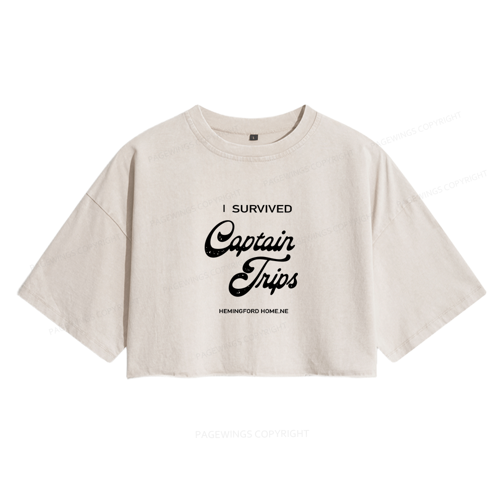 Pagewings I Survived Captain Trips Women's Washed Cropped T-shirt