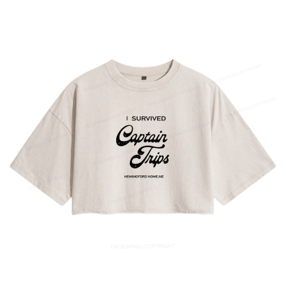 Pagewings I Survived Captain Trips Women's Washed Cropped T-shirt