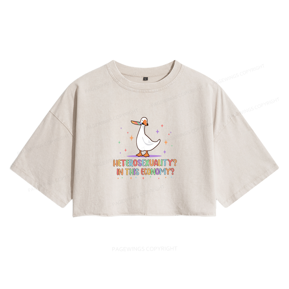 Pagewings Heterosexuality In This Economy Women's Washed Cropped T-shirt