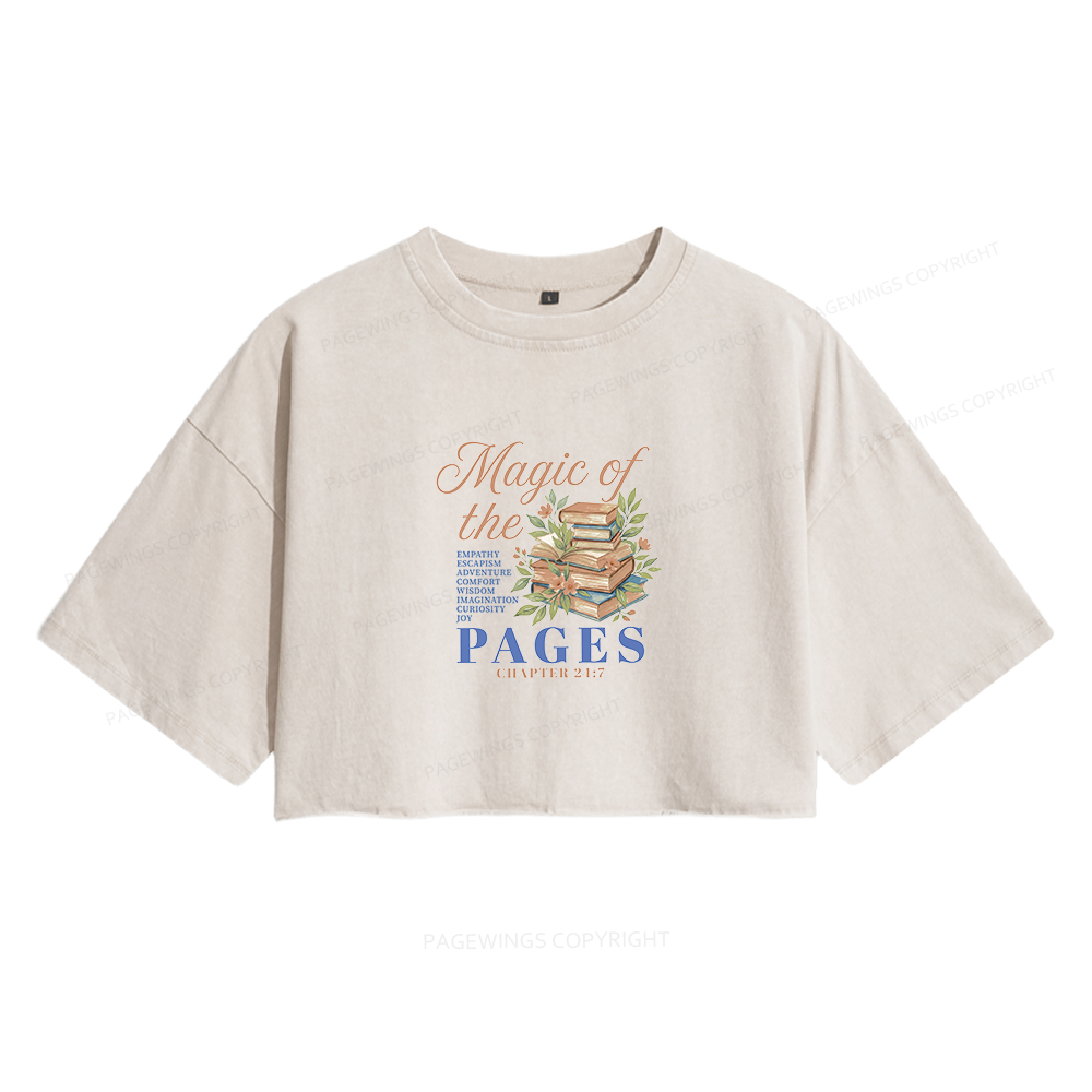 Pagewings Magic Of The Pages Women's Washed Cropped T-shirt