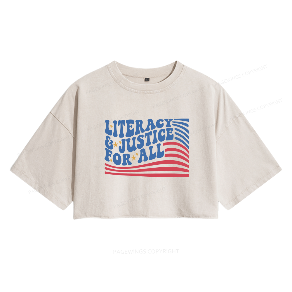 Pagewings Literacy And Justice For All Women's Washed Cropped T-shirt