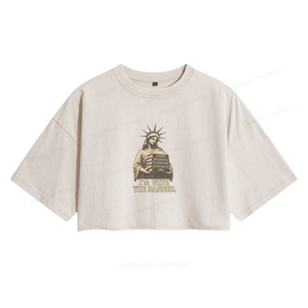 Pagewings I'm With The Banned Women's Washed Cropped T-shirt